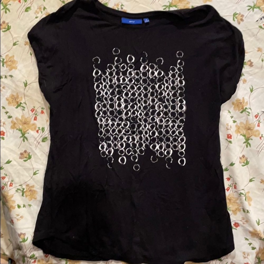 Black with white and silver circle design top